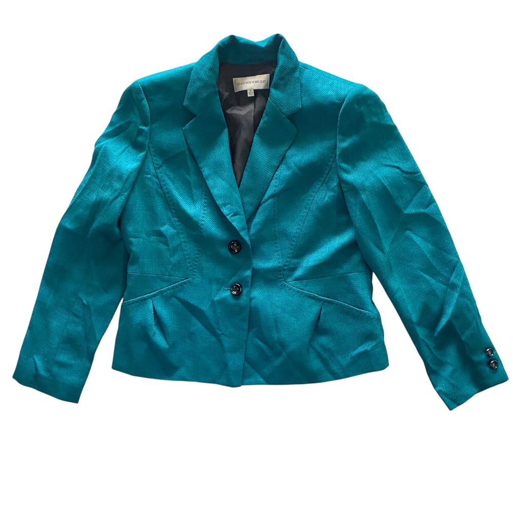 Jones New York : NEW Teal Textured Blazer Jacket Lined Workwear Suiting : 14